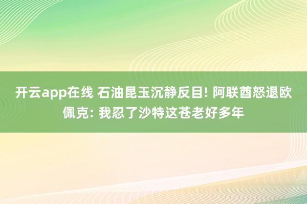 开云app在线 石油昆玉沉静反目! 阿联酋怒退欧佩克: 我忍了沙特这苍老好多年
